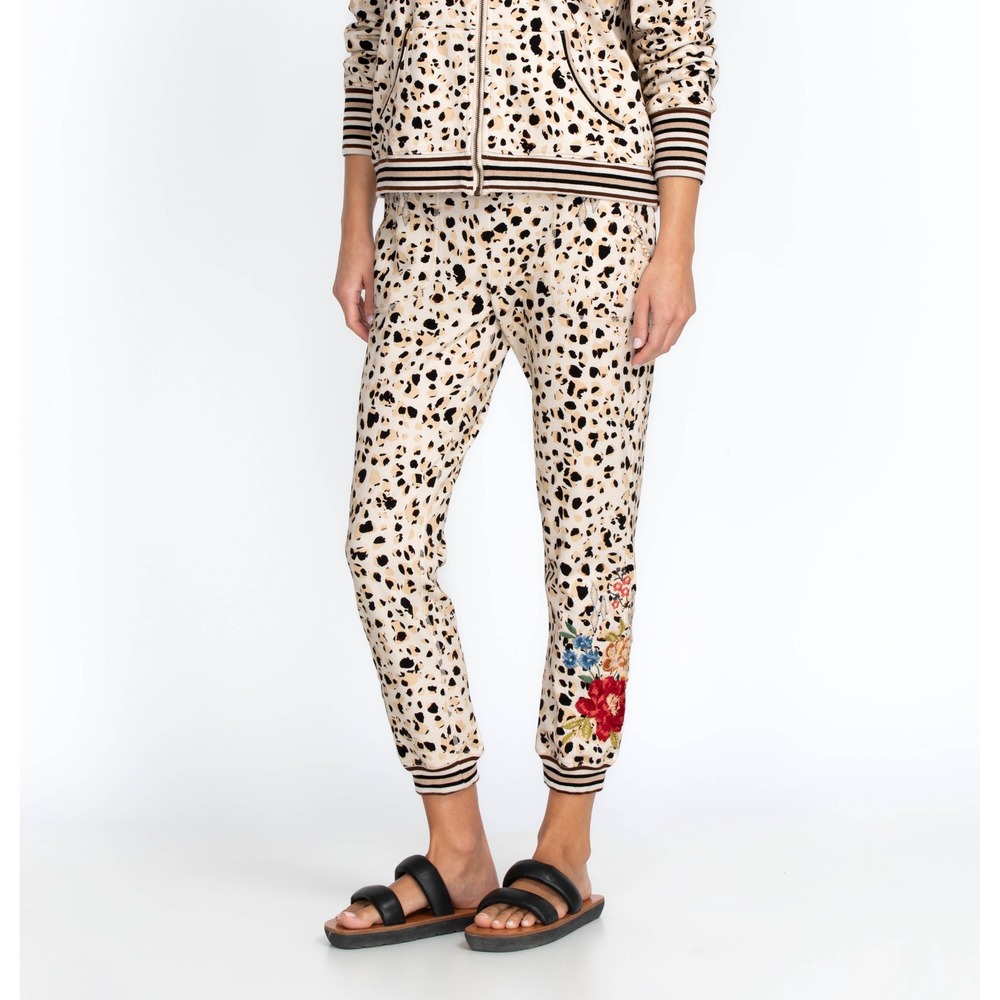 Johnny Was Josephine French Terry Jogger Leopard‎ Floral Embroidered XL Cotton